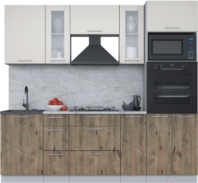 Кухонный гарнитур Интерлиния Мила 2.3 ВТ (персидский жемчуг/дуб веллингтон/серый каспий) - фото
