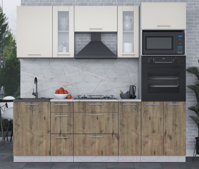 Кухонный гарнитур Интерлиния Мила 2.3 ВТ (персидский жемчуг/дуб веллингтон/серый каспий)