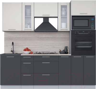 Кухонный гарнитур Интерлиния Мила 2.3 ВТ (персидский жемчуг/антрацит/травертин серый) - фото