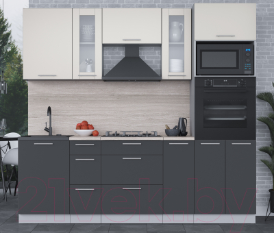 Кухонный гарнитур Интерлиния Мила 2.3 ВТ (персидский жемчуг/антрацит/травертин серый)