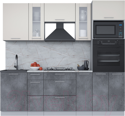 Кухонный гарнитур Интерлиния Мила 2.3 ВТ (персидский жемчуг/бетон портленд/серый каспий) - фото