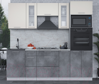 Кухонный гарнитур Интерлиния Мила 2.3 ВТ (персидский жемчуг/бетон портленд/серый каспий)