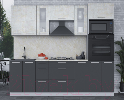 Кухонный гарнитур Интерлиния Мила 2.4 ВТ (бетон лайт/антрацит/опал светлый)