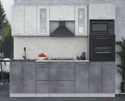 Кухонный гарнитур Интерлиния Мила 2.4 ВТ (бетон лайт/бетон портленд/опал светлый)