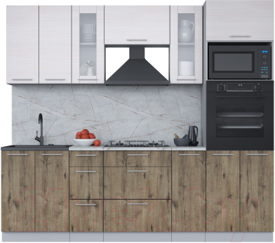 Кухонный гарнитур Интерлиния Мила 2.4 ВТ (вудлайн кремовый/дуб веллингтон/серый каспий) - фото