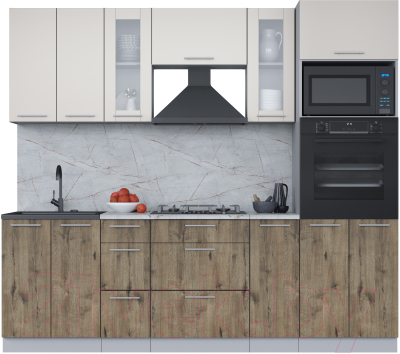 Кухонный гарнитур Интерлиния Мила 2.4 ВТ (персидский жемчуг/дуб веллингтон/серый каспий) - фото