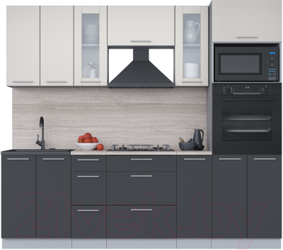 Кухонный гарнитур Интерлиния Мила 2.4 ВТ (персидский жемчуг/антрацит/травертин серый) - фото