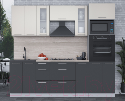 Кухонный гарнитур Интерлиния Мила 2.4 ВТ (персидский жемчуг/антрацит/травертин серый)