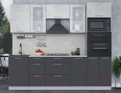 Кухонный гарнитур Интерлиния Мила 2.5 ВТ (бетон лайт/антрацит/опал светлый)