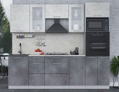 Кухонный гарнитур Интерлиния Мила 2.5 ВТ (бетон лайт/бетон портленд/опал светлый)