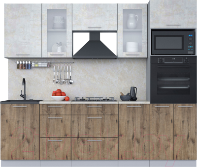 Кухонный гарнитур Интерлиния Мила 2.5 ВТ (бетон лайт/дуб веллингтон/опал светлый) - фото