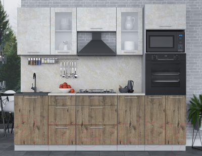 Кухонный гарнитур Интерлиния Мила 2.5 ВТ (бетон лайт/дуб веллингтон/опал светлый)