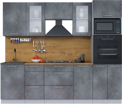 Кухонный гарнитур Интерлиния Мила 2.5 ВТ (бетон портленд/бетон портленд/дуб бунратти) - фото