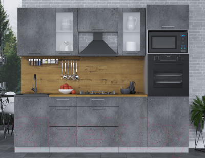 Кухонный гарнитур Интерлиния Мила 2.5 ВТ (бетон портленд/бетон портленд/дуб бунратти)