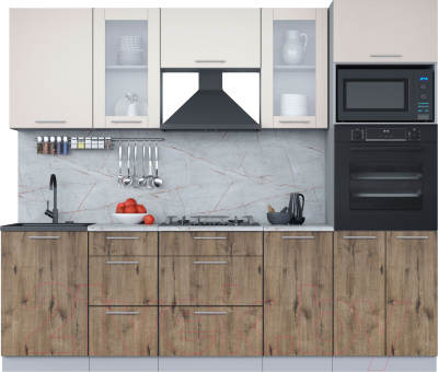 Кухонный гарнитур Интерлиния Мила 2.5 ВТ (персидский жемчуг/дуб веллингтон/серый каспий) - фото