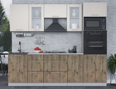 Кухонный гарнитур Интерлиния Мила 2.5 ВТ (персидский жемчуг/дуб веллингтон/серый каспий)