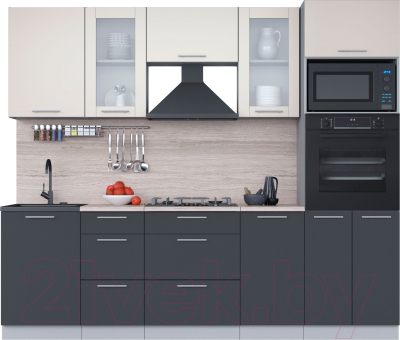 Кухонный гарнитур Интерлиния Мила 2.5 ВТ (персидский жемчуг/антрацит/травертин серый) - фото