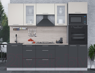 Кухонный гарнитур Интерлиния Мила 2.5 ВТ (персидский жемчуг/антрацит/травертин серый)