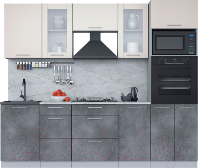 Кухонный гарнитур Интерлиния Мила 2.5 ВТ (персидский жемчуг/бетон портленд/серый каспий) - фото