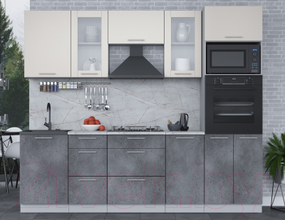 Кухонный гарнитур Интерлиния Мила 2.5 ВТ (персидский жемчуг/бетон портленд/серый каспий)