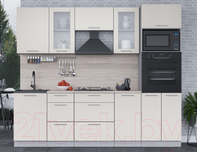 Кухонный гарнитур Интерлиния Мила 2.5 ВТ (персидский жемчуг/персидский жемчуг/травертин серый)