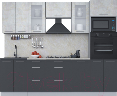 Кухонный гарнитур Интерлиния Мила 2.6 ВТ (бетон лайт/антрацит/опал светлый) - фото
