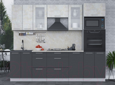 Кухонный гарнитур Интерлиния Мила 2.6 ВТ (бетон лайт/антрацит/опал светлый)