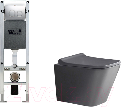 Унитаз подвесной с инсталляцией WeltWasser Amberg 350 ST + Gelbach 041 MT-GR + Amberg RD-CR - фото