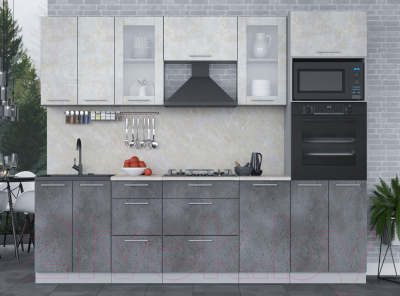 Кухонный гарнитур Интерлиния Мила 2.6 ВТ (бетон лайт/бетон портленд/опал светлый)