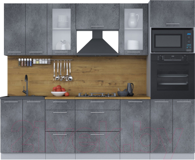 Кухонный гарнитур Интерлиния Мила 2.6 ВТ (бетон портленд/бетон портленд/дуб бунратти) - фото