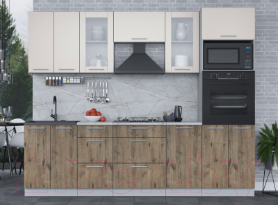 Кухонный гарнитур Интерлиния Мила 2.6 ВТ (персидский жемчуг/дуб веллингтон/серый каспий)