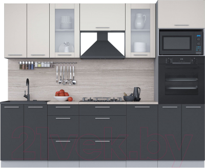 Кухонный гарнитур Интерлиния Мила 2.6 ВТ (персидский жемчуг/антрацит/травертин серый) - фото