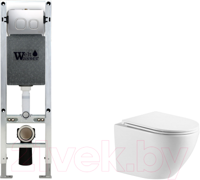 Унитаз подвесной с инсталляцией WeltWasser Amberg 350 ST + Merzbach 043 GL-WT + Amberg RD-MT CR - фото