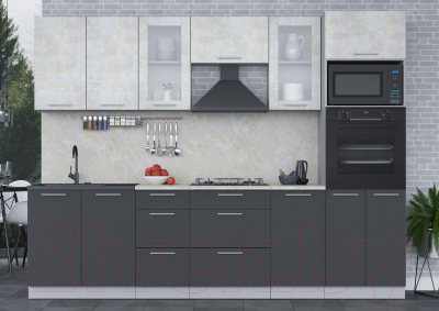 Кухонный гарнитур Интерлиния Мила 2.8 ВТ (бетон лайт/антрацит/опал светлый)