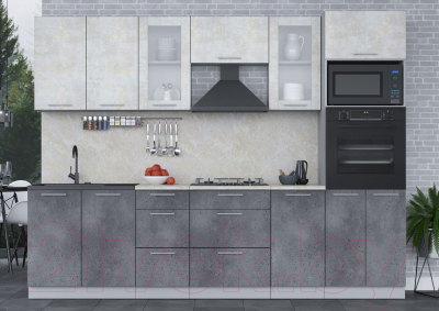 Кухонный гарнитур Интерлиния Мила 2.8 ВТ (бетон лайт/бетон портленд/опал светлый)