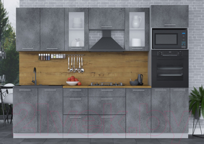 Кухонный гарнитур Интерлиния Мила 2.8 ВТ (бетон портленд/бетон портленд/дуб бунратти)