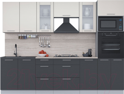 Кухонный гарнитур Интерлиния Мила 2.8 ВТ (персидский жемчуг/антрацит/травертин серый) - фото