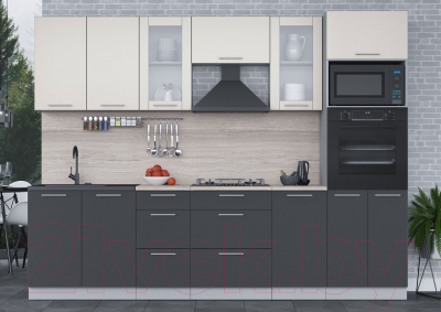 Кухонный гарнитур Интерлиния Мила 2.8 ВТ (персидский жемчуг/антрацит/травертин серый)