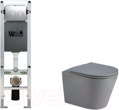 Унитаз подвесной с инсталляцией WeltWasser Amberg 350 ST + Salzbach 041 MT-GR + Amberg RD-MT CR - фото