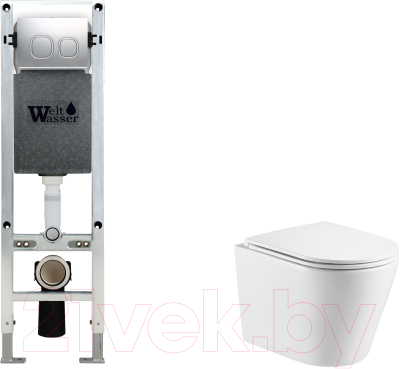 Унитаз подвесной с инсталляцией WeltWasser Amberg 350 ST + Salzbach 043 GL-WT + Amberg RD-CR - фото