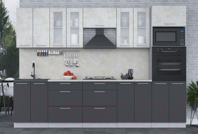 Кухонный гарнитур Интерлиния Мила 3.0 ВТ (бетон лайт/антрацит/опал светлый)