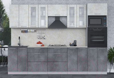 Кухонный гарнитур Интерлиния Мила 3.0 ВТ (бетон лайт/бетон портленд/опал светлый)