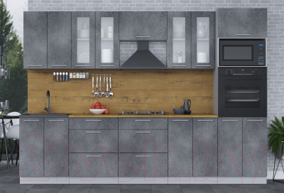 Кухонный гарнитур Интерлиния Мила 3.0 ВТ (бетон портленд/бетон портленд/дуб бунратти)