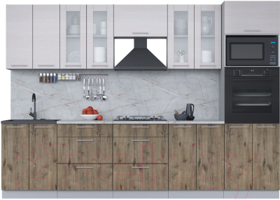 Кухонный гарнитур Интерлиния Мила 3.0 ВТ (вудлайн кремовый/дуб веллингтон/серый каспий) - фото