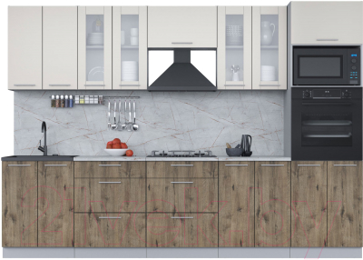 Кухонный гарнитур Интерлиния Мила 3.0 ВТ (персидский жемчуг/дуб веллингтон/серый каспий) - фото