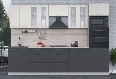 Кухонный гарнитур Интерлиния Мила 3.0 ВТ (персидский жемчуг/антрацит/травертин серый)