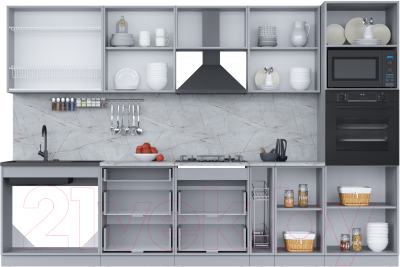 Кухонный гарнитур Интерлиния Мила 3.2 ВТ (белый платинум/бетон портленд/белый гранит)