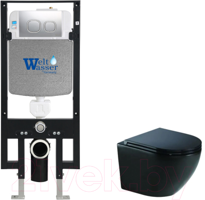 Унитаз подвесной с инсталляцией WeltWasser Amberg 497 + Merzbach 043 MT-BL + Amberg RD-CR - фото