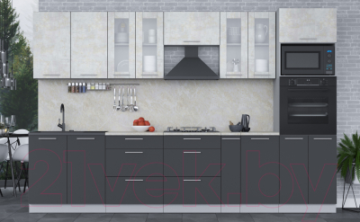 Кухонный гарнитур Интерлиния Мила 3.2 ВТ (бетон лайт/антрацит/опал светлый)