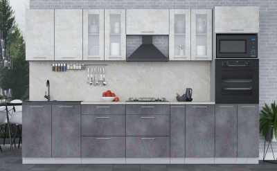 Кухонный гарнитур Интерлиния Мила 3.2 ВТ (бетон лайт/бетон портленд/опал светлый)